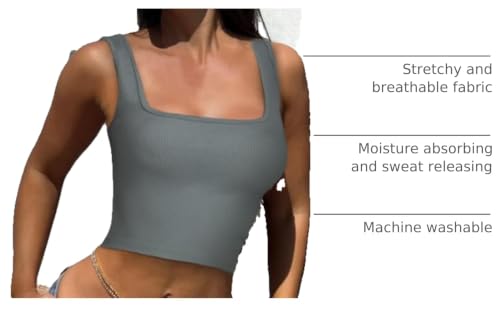 OLCHEE Womens 3 Pack Crop Tank Tops Sleeveless Square Neck Workout Top - color: Black + Light Grey + Olive Green, size: Large