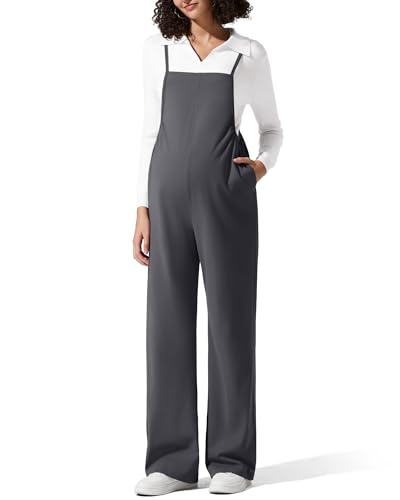 G4Free Maternity Jumpsuits Adjustable Strap Wide Leg Pregnancy Rompers - color: Dark Gray, size: X-Small