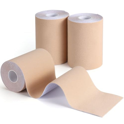 3 Rolls Wide Kinesiology Tape, Waterproof, 4" x 5.5yd, Light Beige - color: Light Beige - 4in