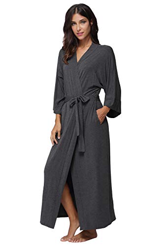 Women's Soft Robes Long Bath Robes Full Length Kimonos Sleepwear Dressing Gown,Solid Color - color: Dark Grey, size: Medium