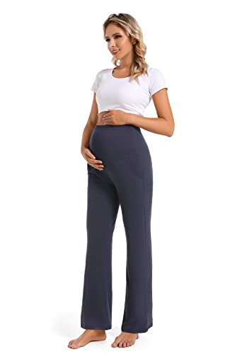 Foucome Women's Maternity Pants Wide Leg Pregnancy Work Pants - color: 2 Pack Black+navy, size: Small