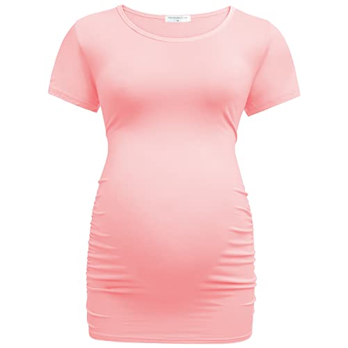 Bearsland Womens Maternity Tshirt 3 Packs Classic Side Ruched Tee Top Mama Pregnancy Clothes - color: Black+lightgray+pink(3pcs), size: Large
