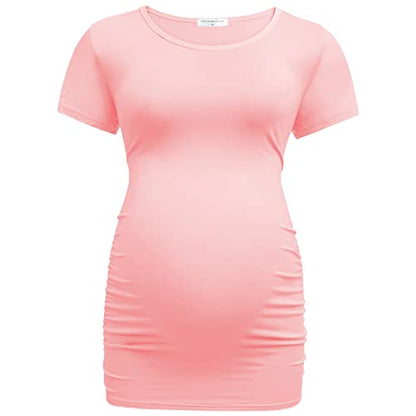 Bearsland Womens Maternity Tshirt 3 Packs Classic Side Ruched Tee Top Mama Pregnancy Clothes - color: Black+lightgray+pink(3pcs), size: Large