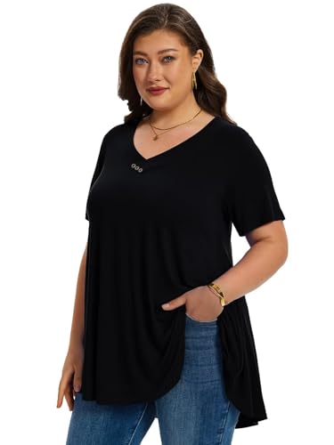 LARACE Plus Size Tops for Womens Button Down Tunics Shirts Summer Blouses - color: Black, size: 4X