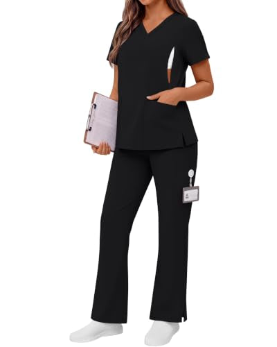 Women's Maternity Scrub Top Pant Set - color: Black, size: Small