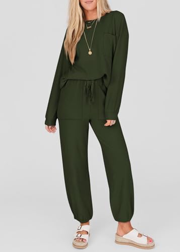 KIRUNDO Lounge Sets for Women 2026 Fall Comfy Postpartum Going Home Outfits - color: Army Green, size: Small