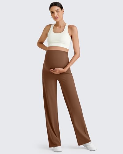 G4Free BareFeel Maternity Yoga Pants Pregnancy Slacks Over the Belly - color: Dark Coffee, size: Medium