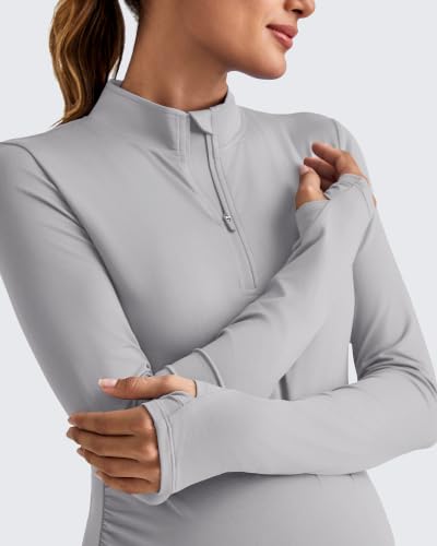 G4Free Lightbreeze Maternity Shirts Long Sleeve Quarter Zip Pregnancy Top - color: Gray, size: Medium
