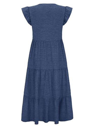 CzzzyL Womens Nursing Midi Dress Breastfeeding Sleeveless Tiered Pockets - color: Grayblue, size: Medium