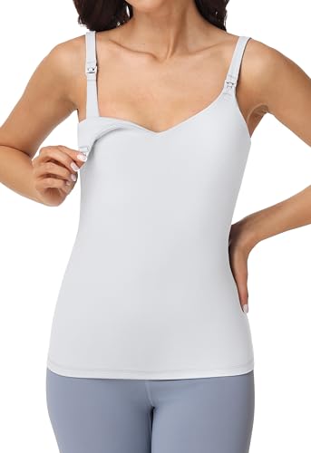Foucome Nursing Tank Tops with Built in Bra - color: White, size: XX-Large