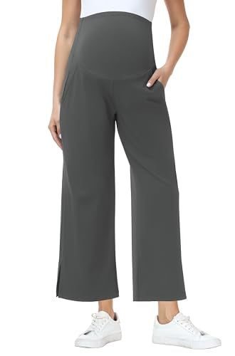 Foucome Women's Maternity Capris Wide Leg Cropped Pants - color: Grey, size: X-Large
