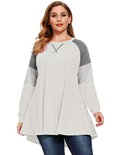 LARACE Plus Size Tops Women Pullover Sweatshirt Long Sleeve Tunic - color: White, size: 1X