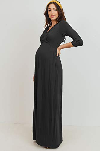 LaClef Women's Wrapped Ruched Maternity Dress with Pocket - color: Black, size: Small