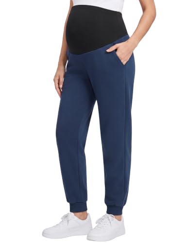 Women's Maternity Joggers with Light Fleece Lining - color: Blue, size: Medium