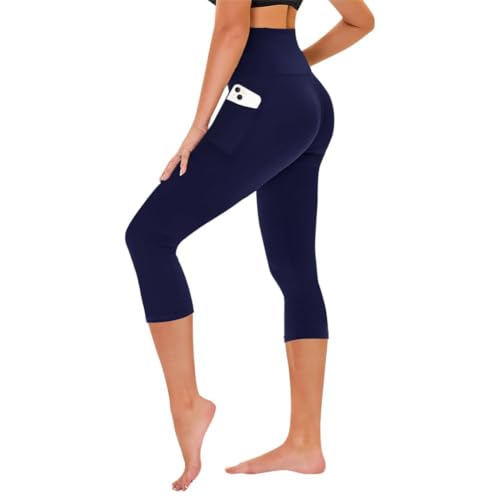 TNNZEET Capri Leggings for Women - Tummy Control High Waisted Soft Yoga Pants for Gym Workout - color: A-navy Blue, size: Large-X-Large