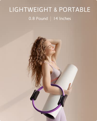 LIONSCOOL Pilates Ring Set 14" Magic Circle, 9" Mini Ball, Resistance Bands - color: Purple
