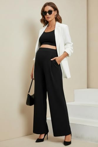 BLENCOT Women Maternity Work Pants Elastic High Waist Dressy Casual - color: Black, size: XX-Large