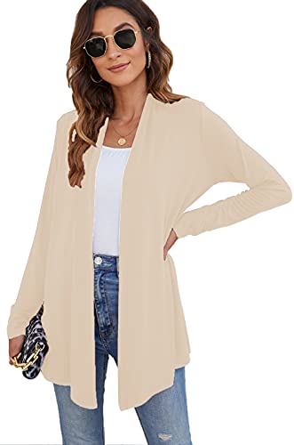 Ladlop Women's Lightweight Open Front Cardigans Long Sleeve Casual Soft Drape Fall Cardigan - color: Beige, size: Medium