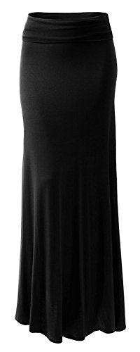 URBAN K Womens Basic Foldable High Waist Regular and Plus Size Maxi Skirts - color: Black, size: Small