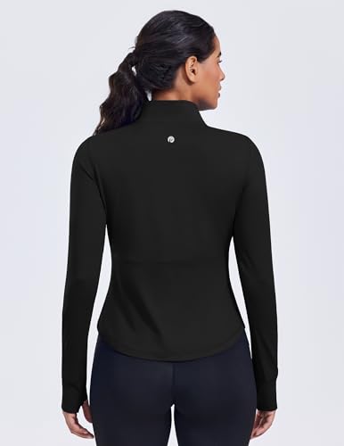 PINSPARK Women's Cropped Workout Jacket Lightweight Full Zip Running Jacket - color: Black, size: Medium