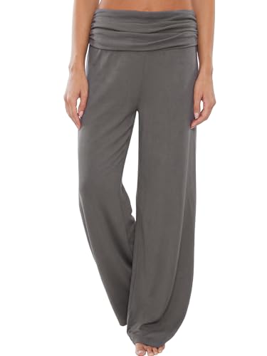 Gracyoga Womens Comfy Pajama Pants Wide Leg Lounge Fold Over Pants Bottoms - color: 04-puregray, size: Medium