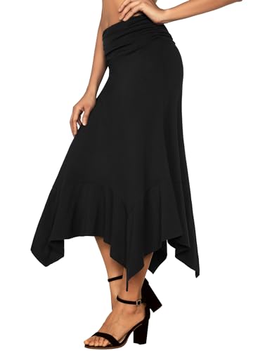 DJT Women's Flowy Handkerchief Hemline Midi Skirt - color: Black, size: Small
