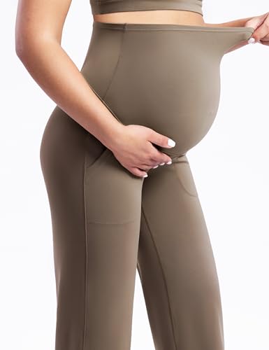 POSHDIVAH Creamluxe Maternity Wide Leg Pants Pregnancy Work Trousers - color: Mocha Mousse, size: Small
