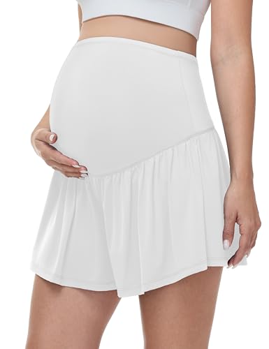 Maternity Flowy Shorts Stretchy Pregnancy Skirts - color: White, size: Medium