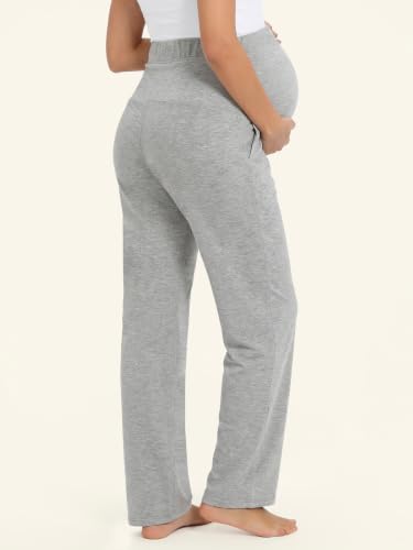 Summer Mae Viscose Maternity Pants Pregnancy Pajama Lounge Pant with Pocket - color: Light Grey, size: Medium