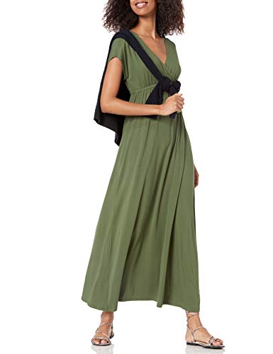Amazon Essentials Women's V Neck Short Sleeve Empire Waist Maxi Dress (Available in Plus Size) - color: Light Olive, size: Small