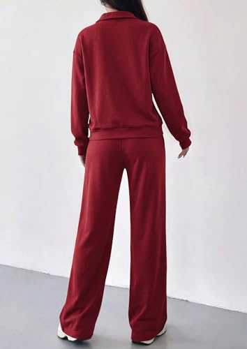PRETTYGARDEN Women's Lounge Sets 2 Piece Outfits Sweatsuits - color: Burgundy, size: Medium