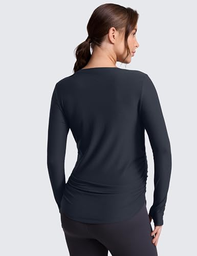 CRZ YOGA Maternity Side Ruched Tops - color: True Navy, size: Medium