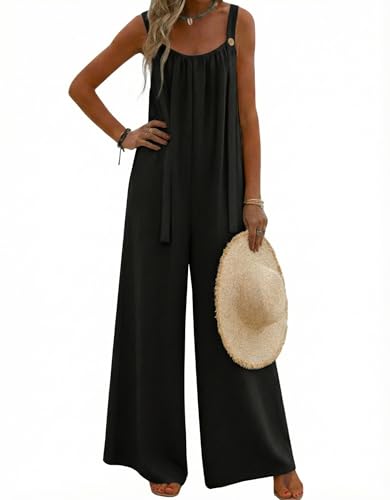 Ekouaer Women's Overalls Loose Fit Summer Boho Jumpsuits Festival Outfits - color: Black, size: Medium