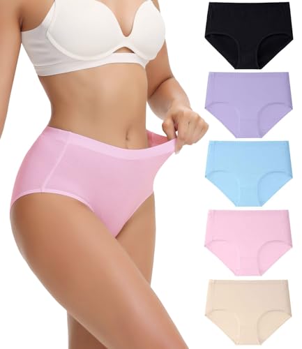 wirarpa Women's Cotton Underwear Full Coverage Cotton Briefs 5 Pack - color: Black/Light Purple/Light Blue/Pink/Beige, size: Large