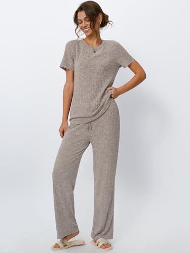 LILLUSORY Womens Lounge Sets 2 Piece Matching Travel Outfits - color: Khaki, size: X-Large