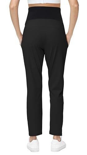 Maternity Pants Over Belly Pregnancy Casual Scrub Pant - color: Black, size: Large