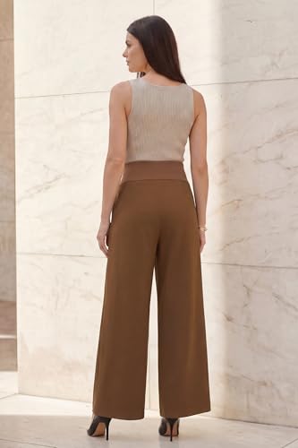 OUGES Women's Wide Leg Summer Business Casual Maternity Pants with Pockets - color: Dark Coffee, size: Large