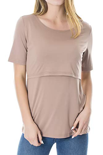 Smallshow Women's Maternity Nursing Tops Short Sleeve Breastfeeding Clothes - color: Brown/Black/Grey, size: Small