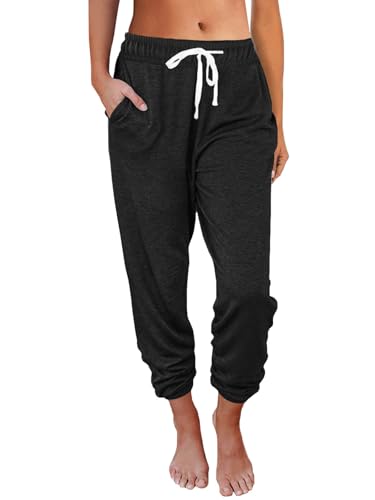AUTOMET Women's High Waisted Lounge Sweatpants Jogger Pants with Pockets - color: Black, size: Medium