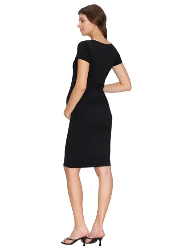 Women's Maternity Dress Short Sleeve Ruched Pregnancy Summer Dresses - color: Black, size: XX-Large