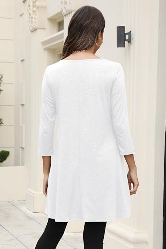 Poetsky Womens 3/4 Sleeve Tunic Tops for Leggings Long Shirts with Pockets - color: White, size: 3X-Large