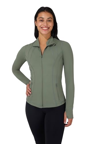 90 Degree By Reflex Full Zip Running Track Jacket Lightweight Athletic Slim Fit Jacket with Thumbholes - color: Mountain Sage, size: Medium