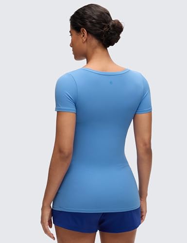 CRZ YOGA Maternity U Neck T-Shirt - color: Party Blue, size: Medium