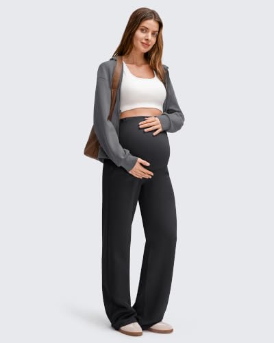 G4Free EverGoing Fleece Lined Maternity Wide Leg Pants Pregnancy Trousers - color: Black, size: X-Large