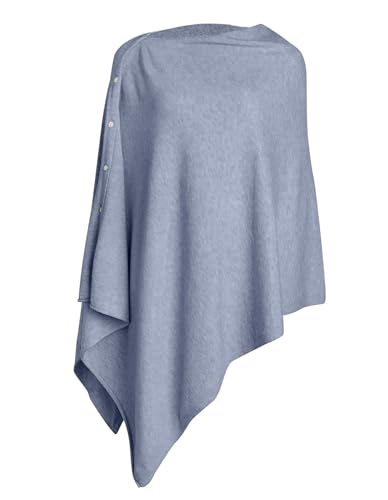 PULI Women's Versatile Knit Shawl Poncho Sweater Button Scarf - color: Dusty Blue