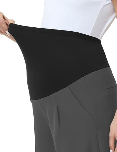V VOCNI Women's Maternity Work Pants Wide Leg - color: Dark Grey, size: Medium