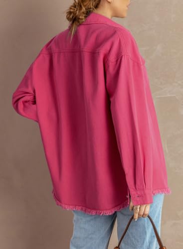 Dokotoo Womens Button Down Oversized Distressed Boyfriend Jean Jacket - color: A Hot Pink, size: Small