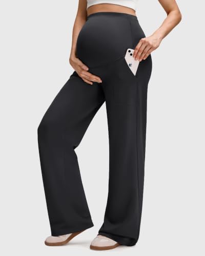 G4Free EverGoing Fleece Lined Maternity Wide Leg Pants Pregnancy Trousers - color: Black, size: X-Large