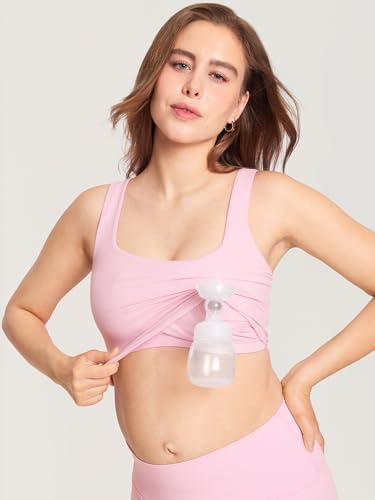 MOMANDA Longline Square Neck Pumping Bras - color: Sweet Pink, size: Large