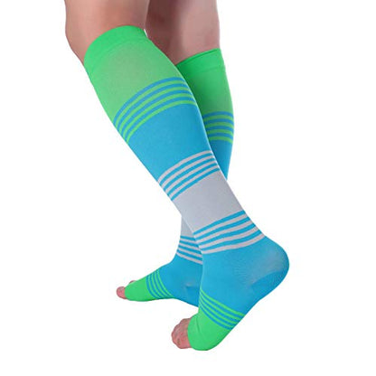 Doc Miller Open Toe Compression Socks 20-30 mmHg for Women & Men, 1 Pair - color: Open Toe GreenBlueGray, size: Medium